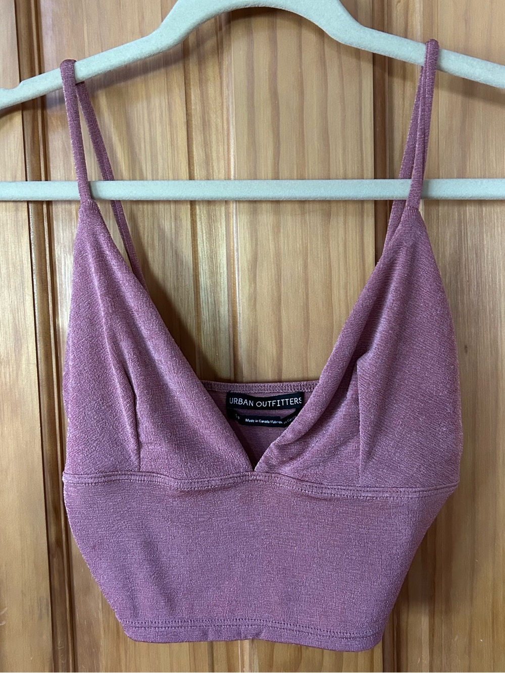 Urban Outfitters Dusty Mauve Ribbed V-Neck Cropped Top
